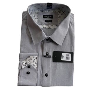 Rosso Milano Italy Modern Fit Flip Cuff Dress Shirt Black Gray XL 17.5